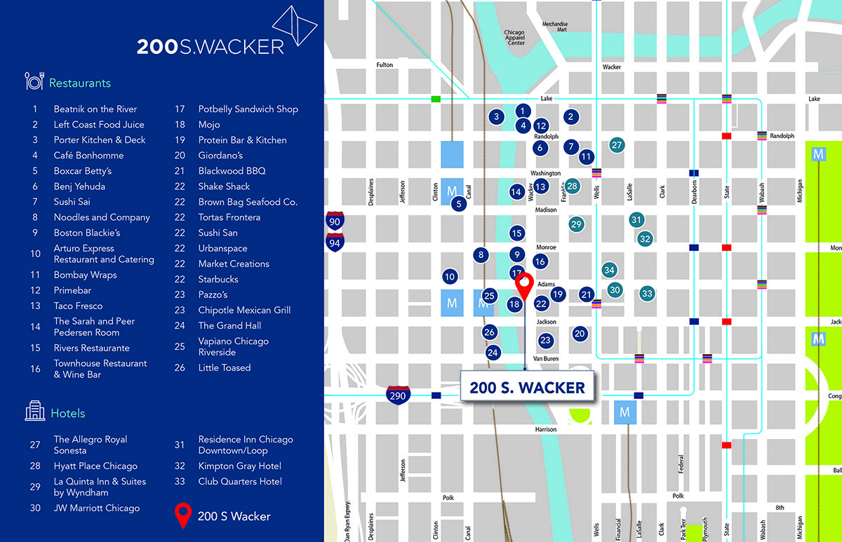 Map of Chicago Loop highlighting Nearby Amenities